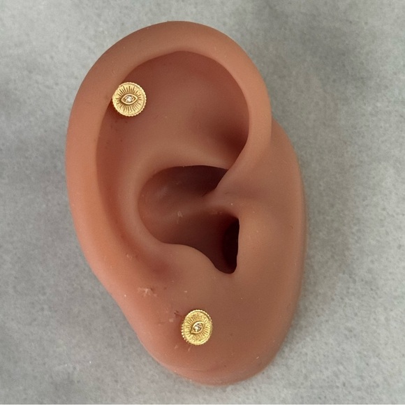 Gold Evil Eye Crystal Coin Huggie Earrings 

Brand New - Picture 1 of 6